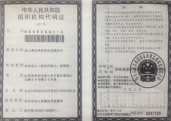 Organization code certificate